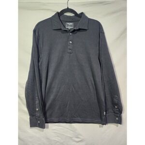 Todd Snyder Pique Polo Shirt Mens LRG Black Cotton Lyocell Long Sleeve 3 Button